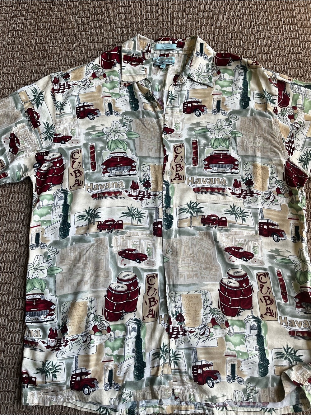 Vintage Campia Moda Tropical Print Men's Casual Shirt Cuba Havana